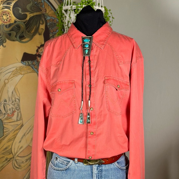 Wrangler Retro Inspired Salmon Colored Pearl Snap Western Button Down XL - Picture 3 of 7